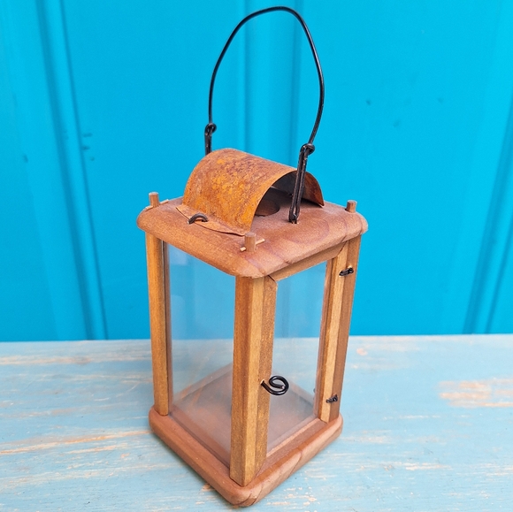 Lantern Wooden Primitive Handmade Hanging Candle Holder with Metal Small Little - Picture 13 of 17